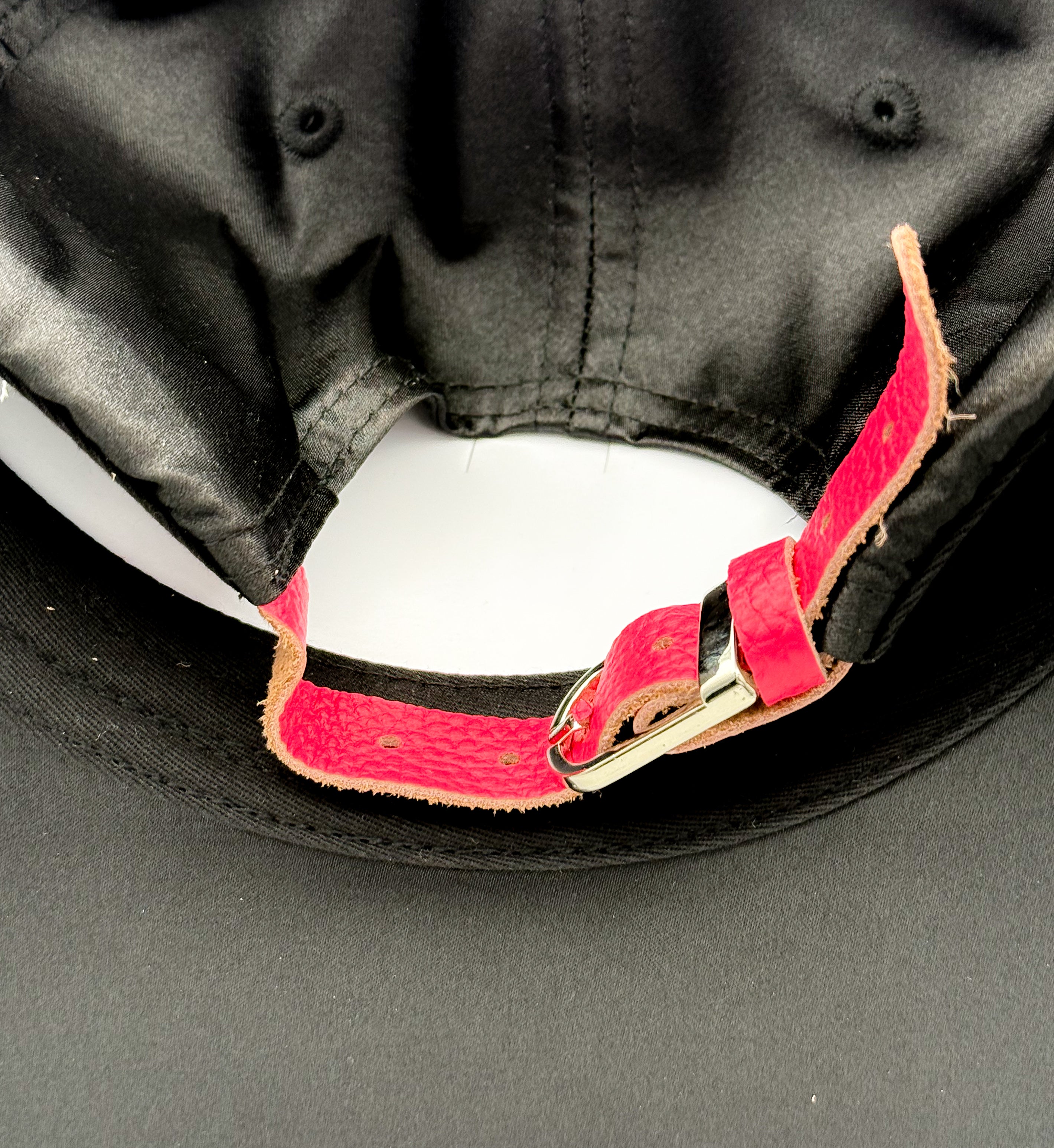 Black Satin strapback cap
