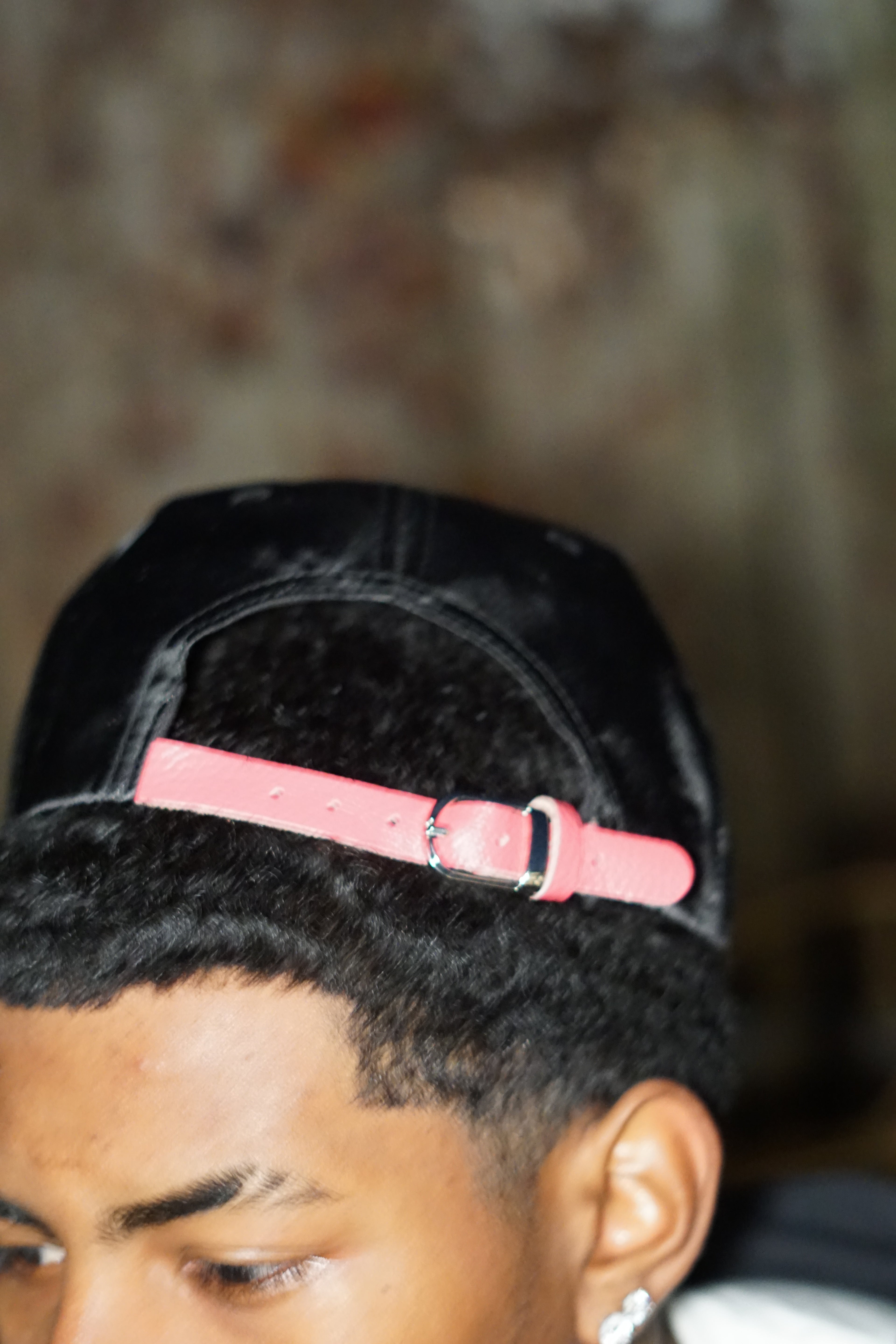 Black Satin strapback cap