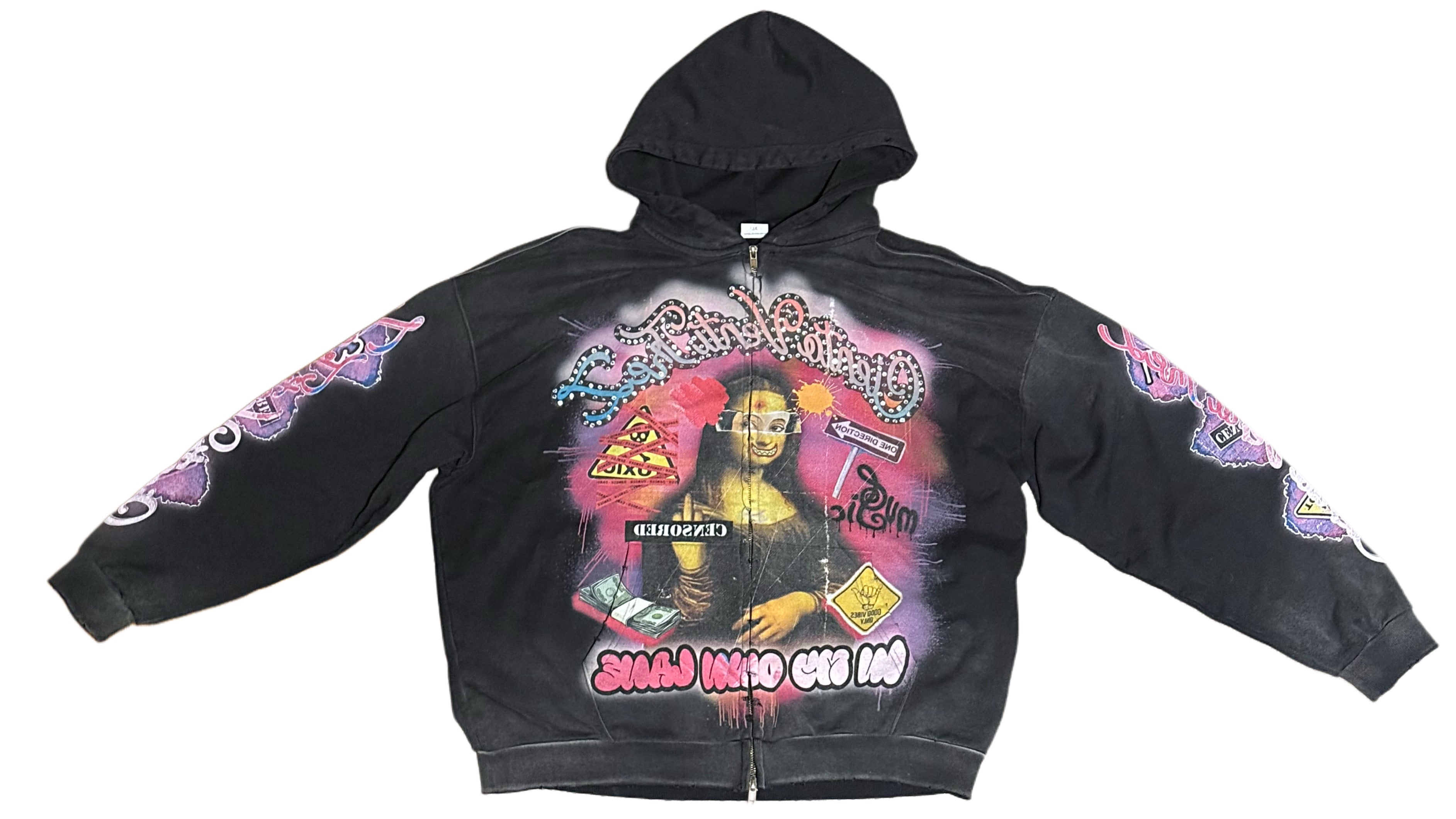 Vintage double zip up black hoodie